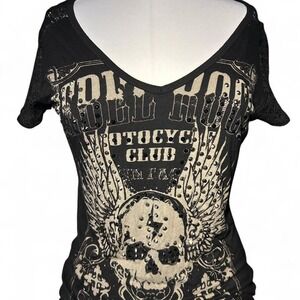 Vocal Lace Back Skull Moto Tee